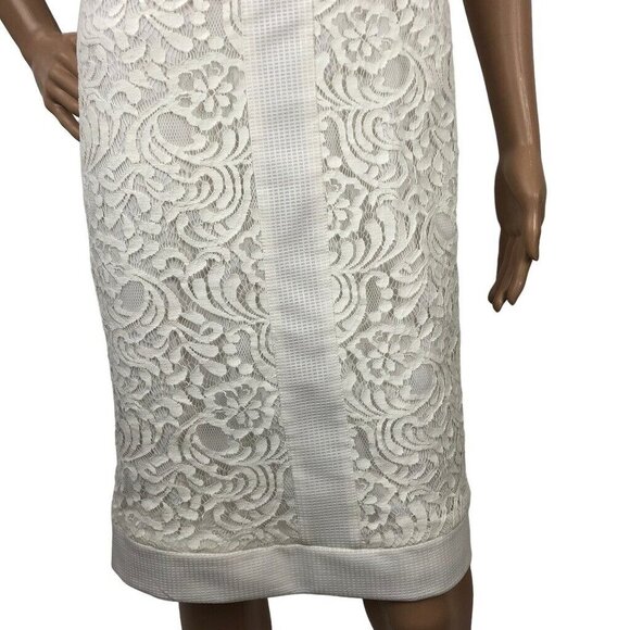 Vince Camuto White Floral Lace Pencil Sheath‎ Dress Sleeveless Bodycon Size 14 - Picture 3 of 7